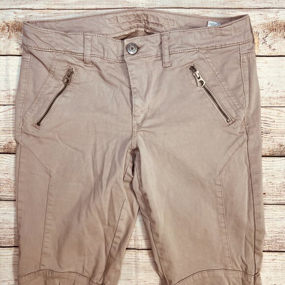 American Eagle Outfitters Jegging Ankle Size 8 Khaki Tan Zipper‎ Pocket Skinny - Picture 11 of 13